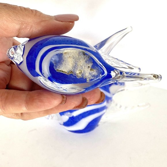 Glass Kissing Fish Sculpture Pair Blue White - Picture 6 of 9